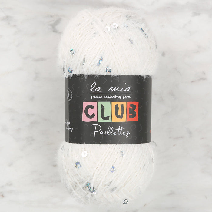 La Mia Club Paillettes Hand Kniitting Yarn, Cream - 602